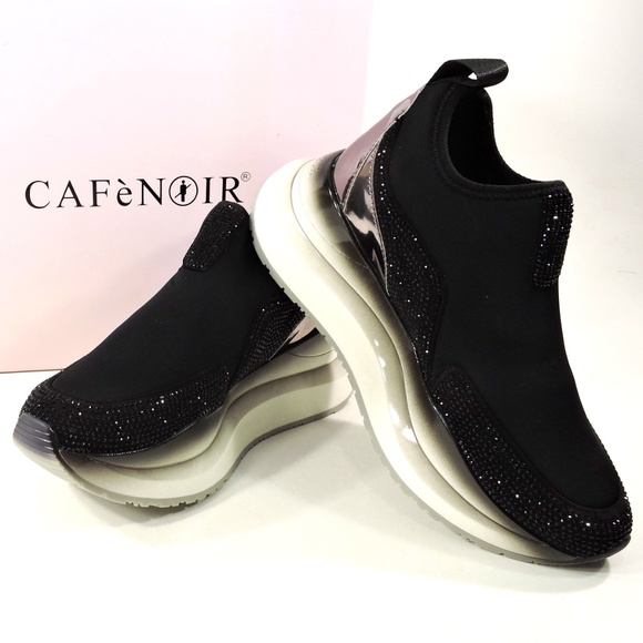 CAFENOIR 🇮🇹 WOMENS COMFORT BLACK STRETCH SNEAKERS - Picture 8 of 8